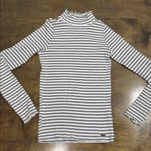 Hollister Striped Black and White Ruffled Turtleneck Long Sleeve Top